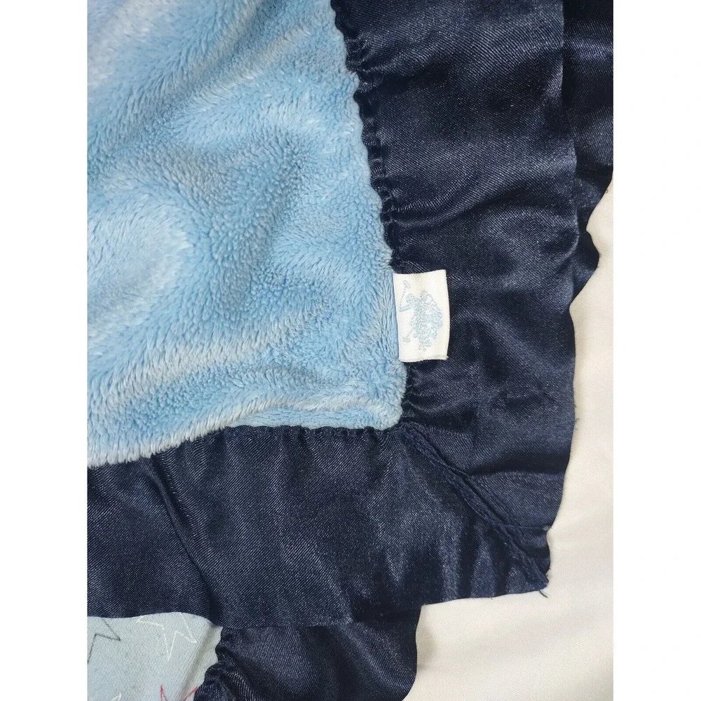US Polo Assn Blue Baby Blanket Satin Trim Stars Red White‎ Lovey Boy